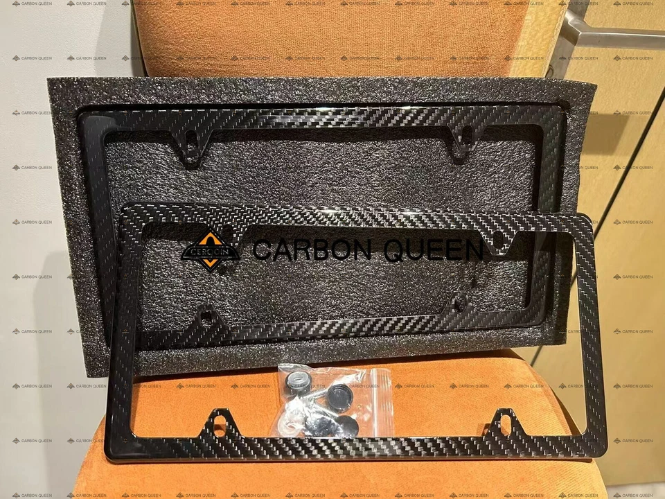 2PCS REAL CARBON FIBER License Plate Frame 4HOLES  FOR USA/CANADA CAR W/BOLTS  - Image 2 of 4