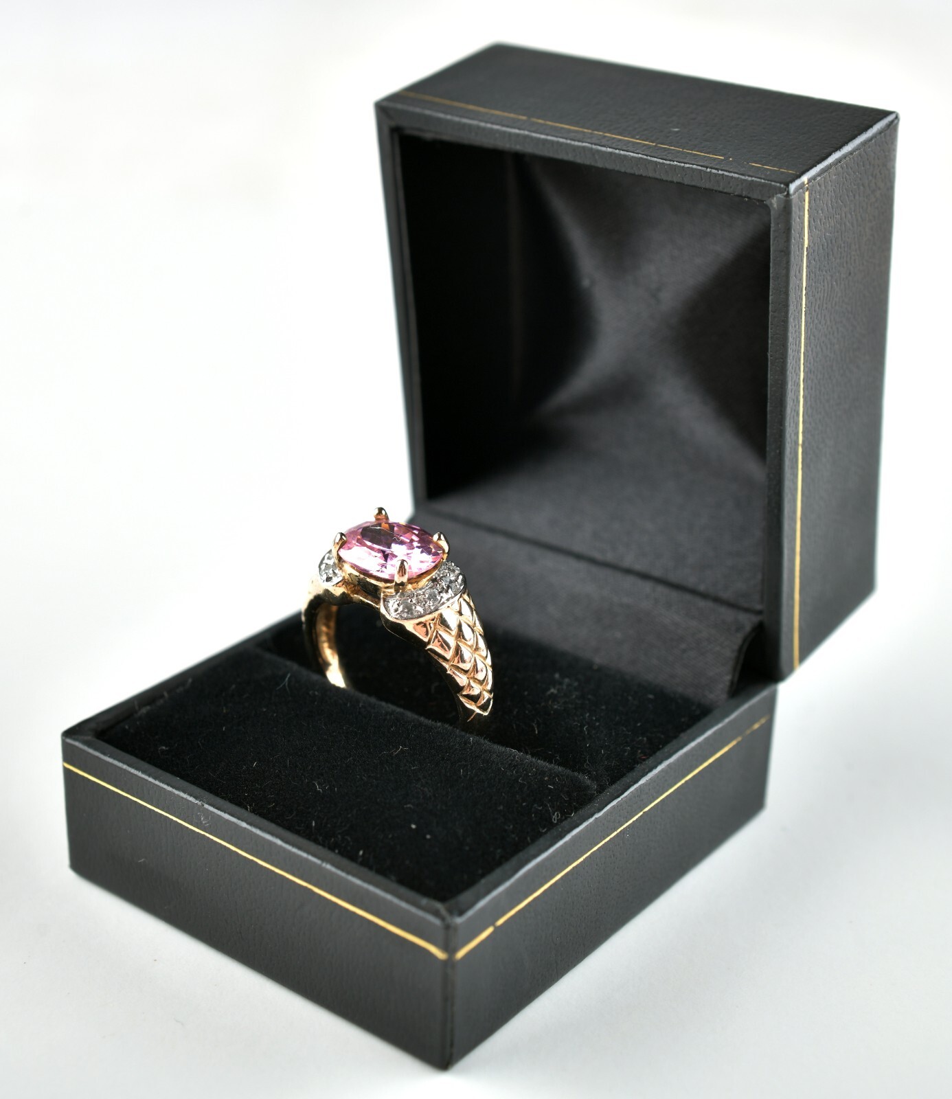 Sterling Silver Ring with Oval Pink CZ Center & D… - image 4