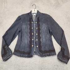 Dress Barn Denim Jacket Women Size M Blue Lace Trim Stretch Long Sleeve Gorgeous