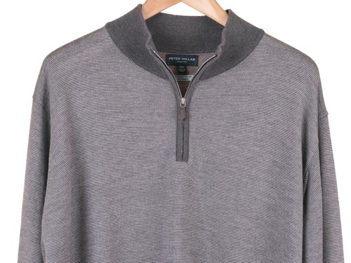 Peter Millar Gray Striped Merino Wool CASHMERE SILK 1/4 Zip Jumper Sweater XXL - Picture 2 of 5