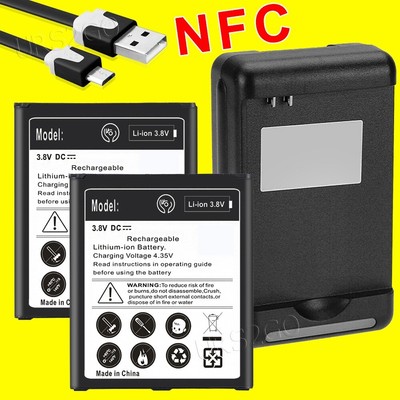 High Grade 2x6270mAh Extra NFC Battery+Charger+USB f Samsung Galaxy S4 SGH-M919
