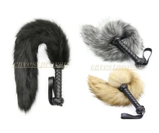 Animal Faux Fur Leather Dog Tail Whip Handle Couple Flogger Game Restraints NEW