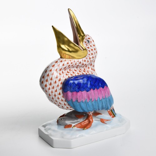 Herend Porcelain Large Pelican Figurine Rust Fishnet VBO 5073
