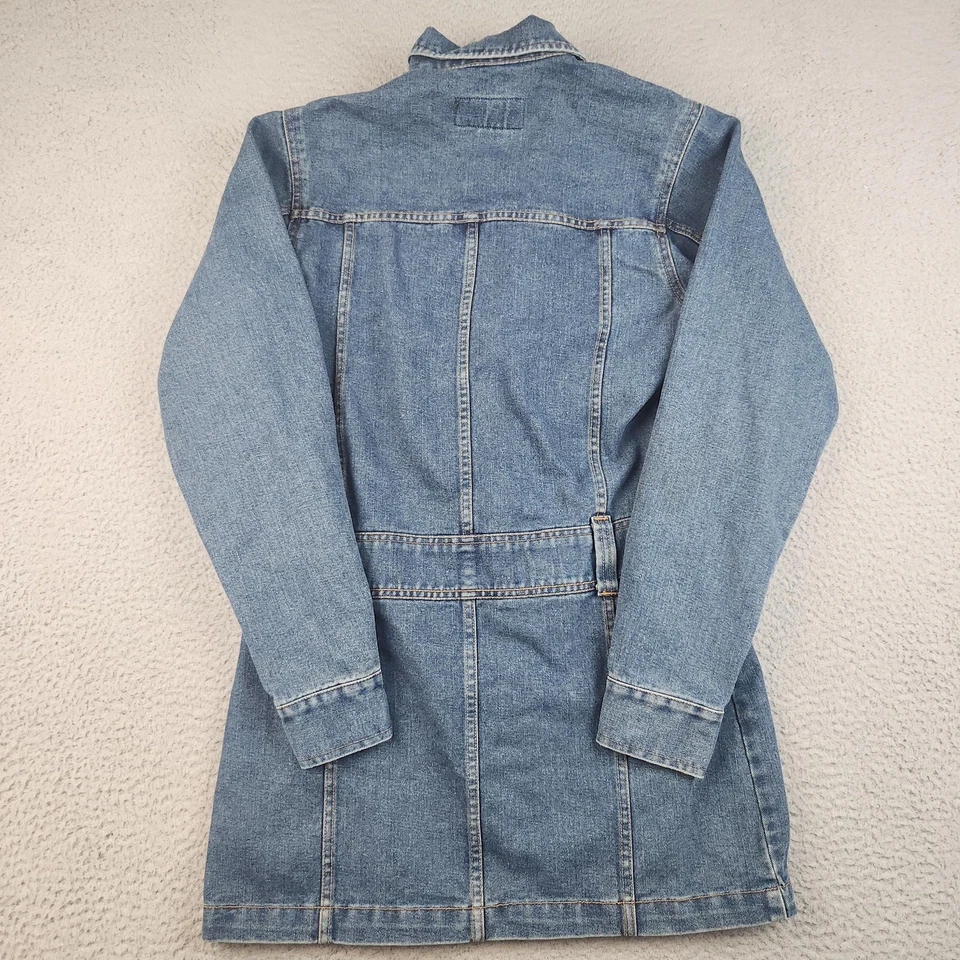 Chaqueta Denim Express Clásica Mujer Pequeña Azul Longline Camionero Abotonada Retro Foto 2 de 4