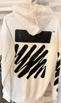 Off-White Men's White/Black Pullover Hoodie Graphic Print Logo Pockets