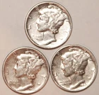 (3) Mercury Dimes - Very Fine - 1942 1944 1945- #3186ED