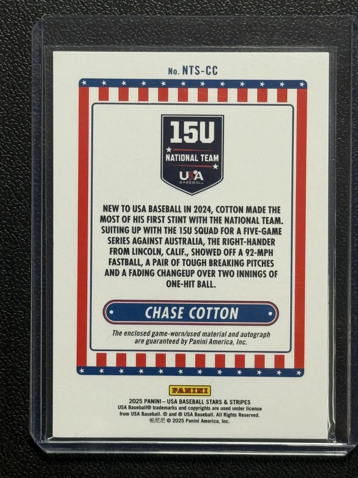 2025 Panini USA Baseball Stars & Stripes Patch Auto Chase Cotton /199 - Image 2 of 2