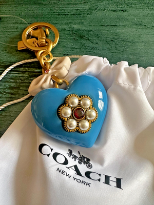 NWT Coach Resin Heart Bag Charm Keychain Brass/Blue Multi | eBay