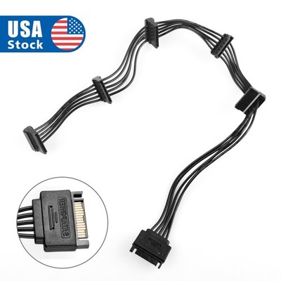 NEW 15 Pin SATA Power 1 Male To 5 Female Splitter Hard Drive Cable fits HDD SSD_