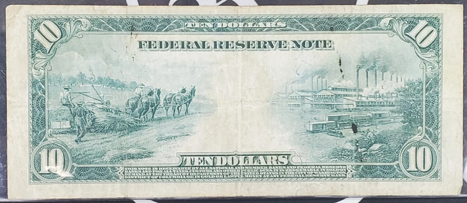 Series of 1914 US $10 Federal Reserve Note (F-930) - VG to Fine Condition - Image 2 of 2