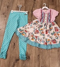 Matilda Jane Dress Leggings Set Big Ruffles Size 14 Boho Chic Moments With You