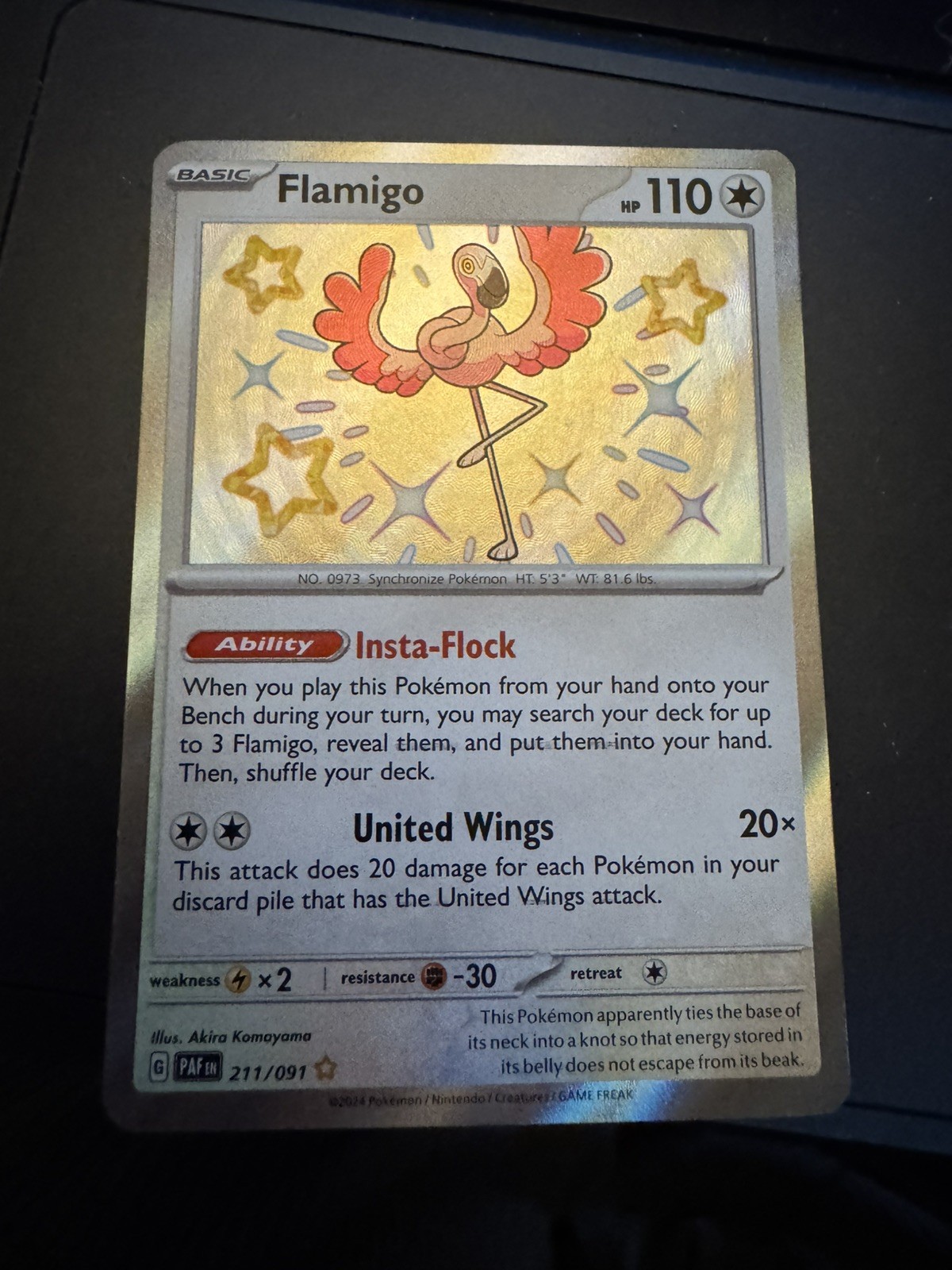 Pokemon TCG Flamigo 211/091 SV: Paldean Fates Shiny Rare Holo NM
