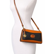 Vintage Dooney  Bourke AWL Black Pebble Leather British Tan Trim Crossbody Bag