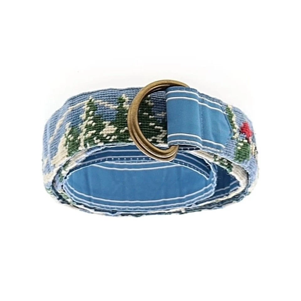 L.L. BEAN BELT BLUE GREEN PINK PLAID COTTON MATTE SILVER D RINGS SIZE M PREPPY LL Bean Womens Size S/M Lobster Belt Plaid Ribbon Nylon D  main image 4