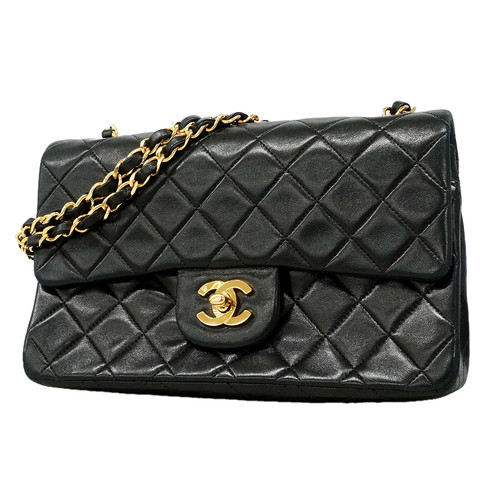 Chanel Double Flap Chain Shoulder Bag Quilted Lambskin Black Women's #OTB434