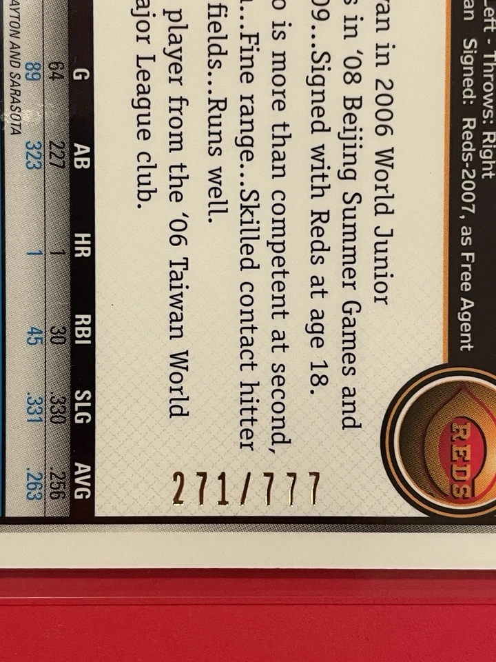 2010 Bowman Chrome Prospects Yen-Wen Kuo Refractor /777 #BCP80 Baseball Reds - Image 3 of 3