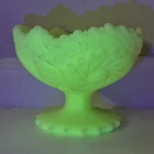 Vtg Antique FENTON Satin Custard Uranium Vaseline Depression Glass Pedestal Bowl