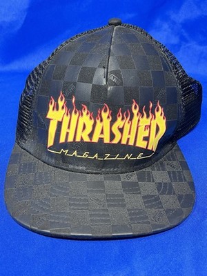 Thrasher Magazine VANS Hat Snapback Black Checker Flames Logo Y2K Skateboarding