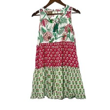 Tuckernuck Salty Paloma Watermelon Bloom Floral Block Print Tiered Mini Dress