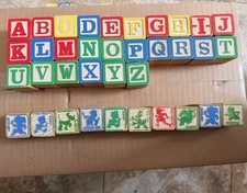 Lot of 36 Vintage Wooden Children's Blocks 1 1/4" Full Alphabet Stamps Disney