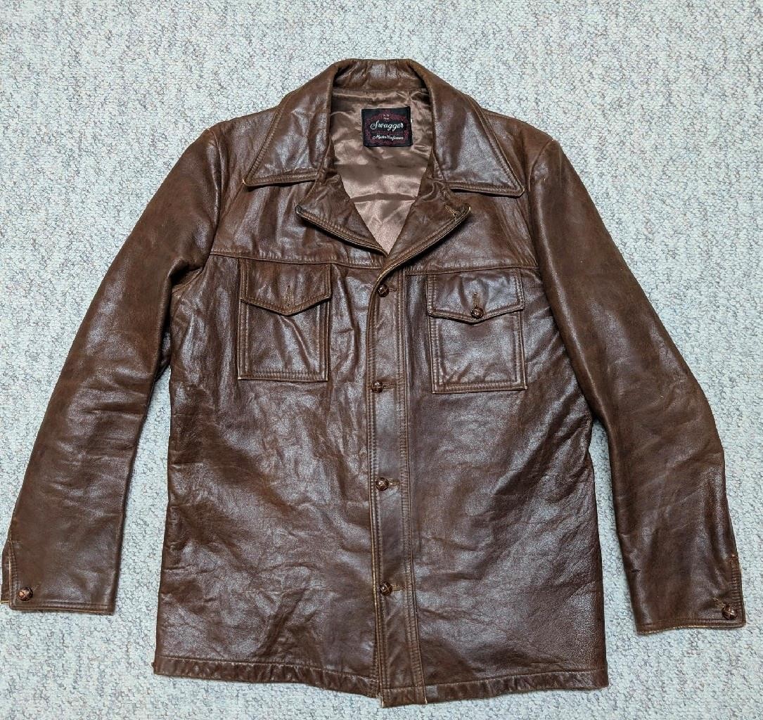 vintage 1970s trucker jacket LAMBSKIN brown leather 40 shirt-jac