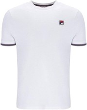 Fila  Vintage Men Caleb Crew T Shirt - White Blue  Tipping on Arm Marconi