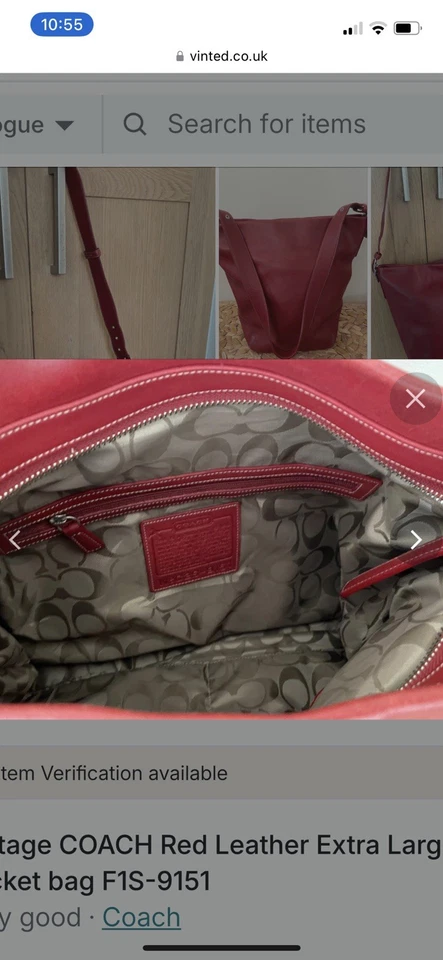 Vintage COACH Red Leather Extra Large bucket bag F1S-9151 - Image 3 of 4