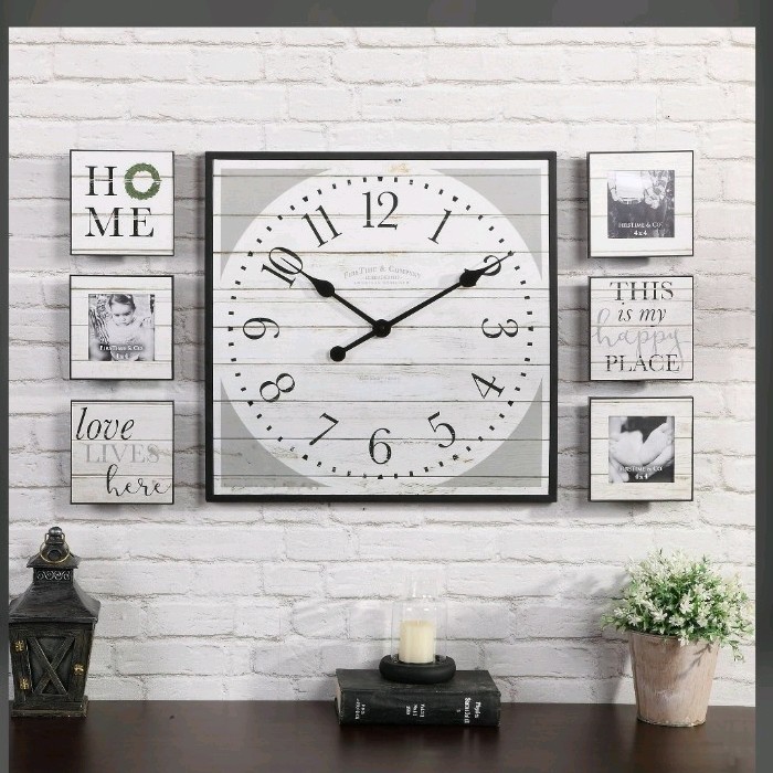 FirsTime & Co. Shiplap Gallery Set Hanging Wall Clock 32x20 Gray/White/Black