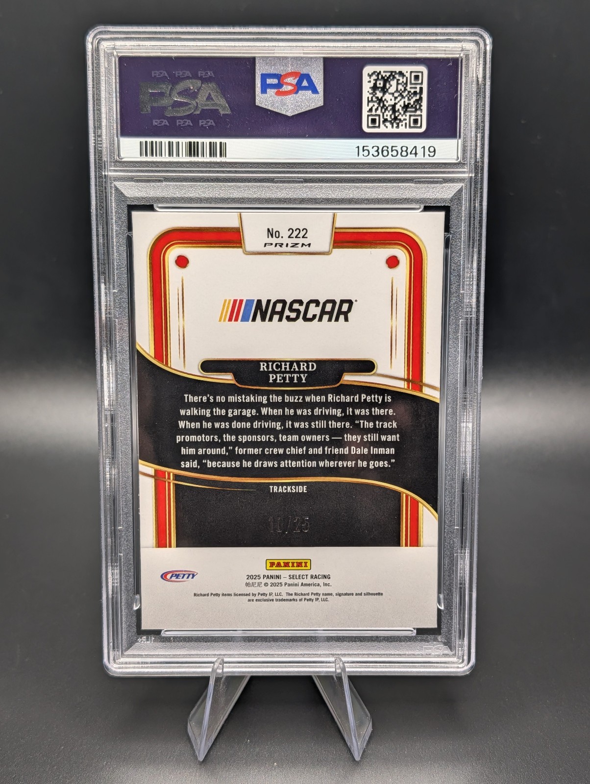 2025 Select Racing #222 - Richard Petty Trackside Tie Dye Prizm /25 - PSA 10 Gem view 2