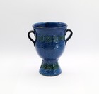 MCM Bitossi Vase Italy Italian Rimini Blue Green Porcelain Handles Relief 7" H — photo 3