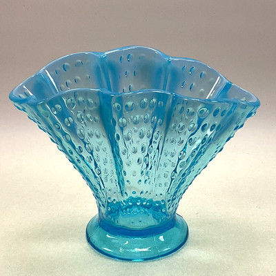 Fenton Blue Opalescent Hobnail Scalloped Vase Vintage 1939-1955 6''
