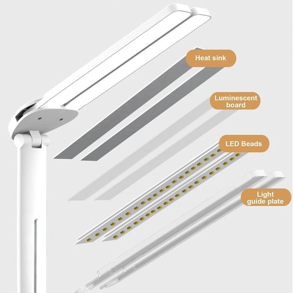 LED Schreibtischlampe Tischlampe Dimmbar Doppelkopf Leselampe Büro Stifthalter - Bild 4 von 4