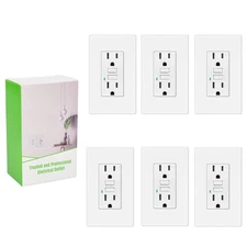 White GFCI Receptacle 15A WR TR LED Indicator ETL Listed Decorative Wallplate ×6