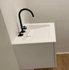 Waschtisch Corian mit Schublade Weiß und Garnitur Schwarz 60 X 46 X 36,2