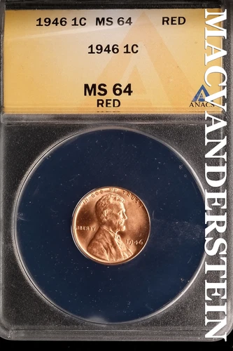 1946 Lincoln Wheat Cent - ANACS MS 64 Red - Scarce  No Reserve  #SLK677