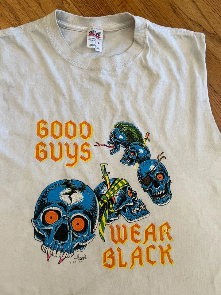 De colección Años 90 Bastante Vacante Buenos Chicos Usar Negro Mangas Corte Grande Glamour Tatuaje Calavera Foto 2 de 4