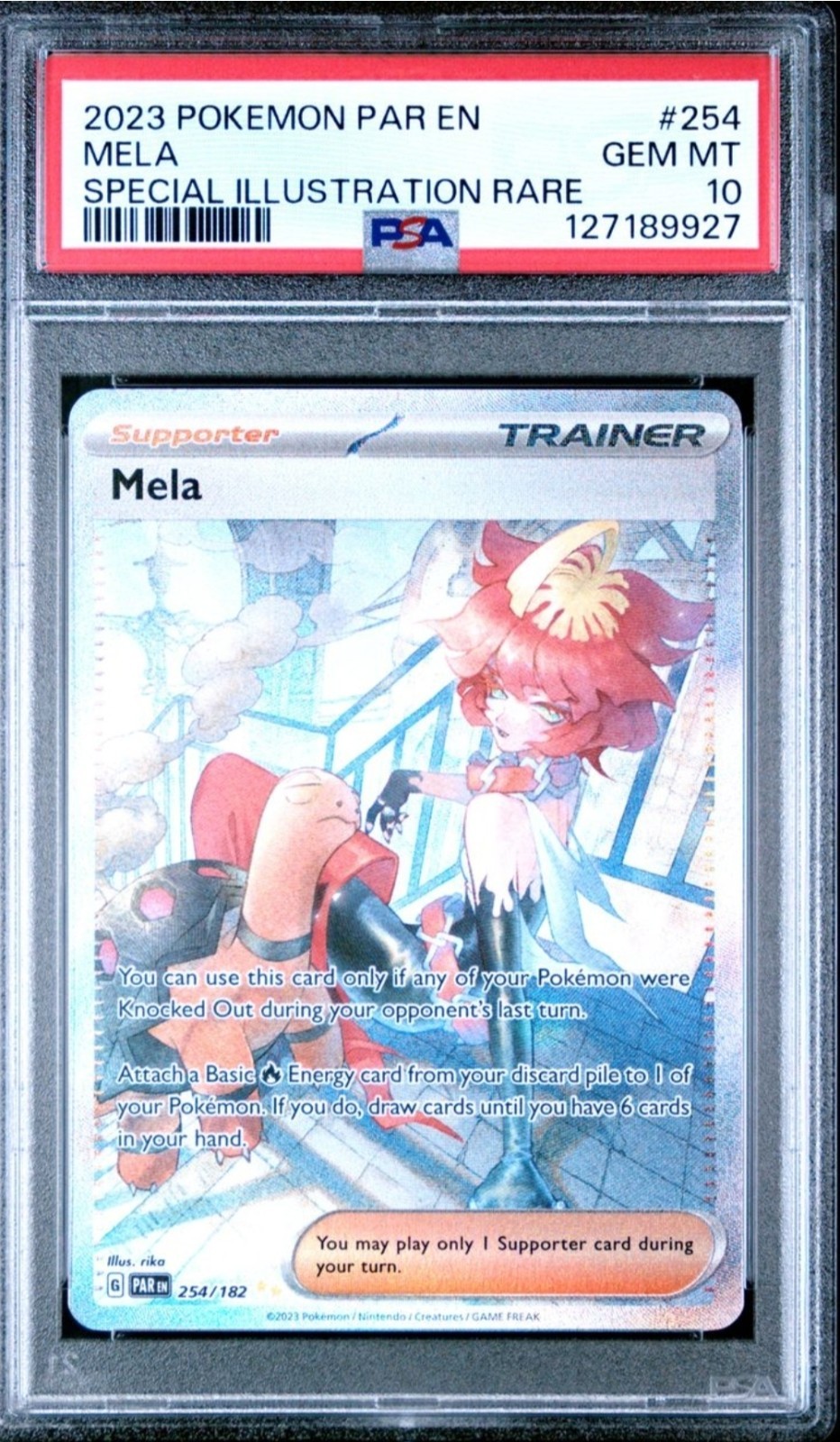 PSA 10 Mela 254/182 SV04 Paradox Rift Trainer TCG Special Illustration Rare