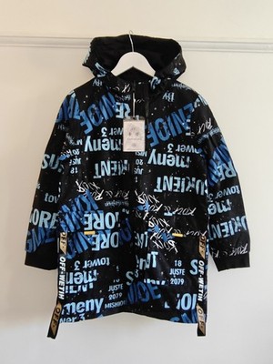 Reversible Hooded Coat   Black / Blue Graphic Print   Size UK 10