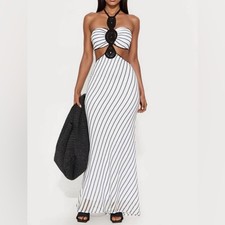 Fashion Nova Black and White Strapless Dress Size L