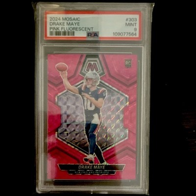Panini 2024 Mosaic Drake Maye Rookies #303 Pink Fluorescent Prizm /10 PSA 9