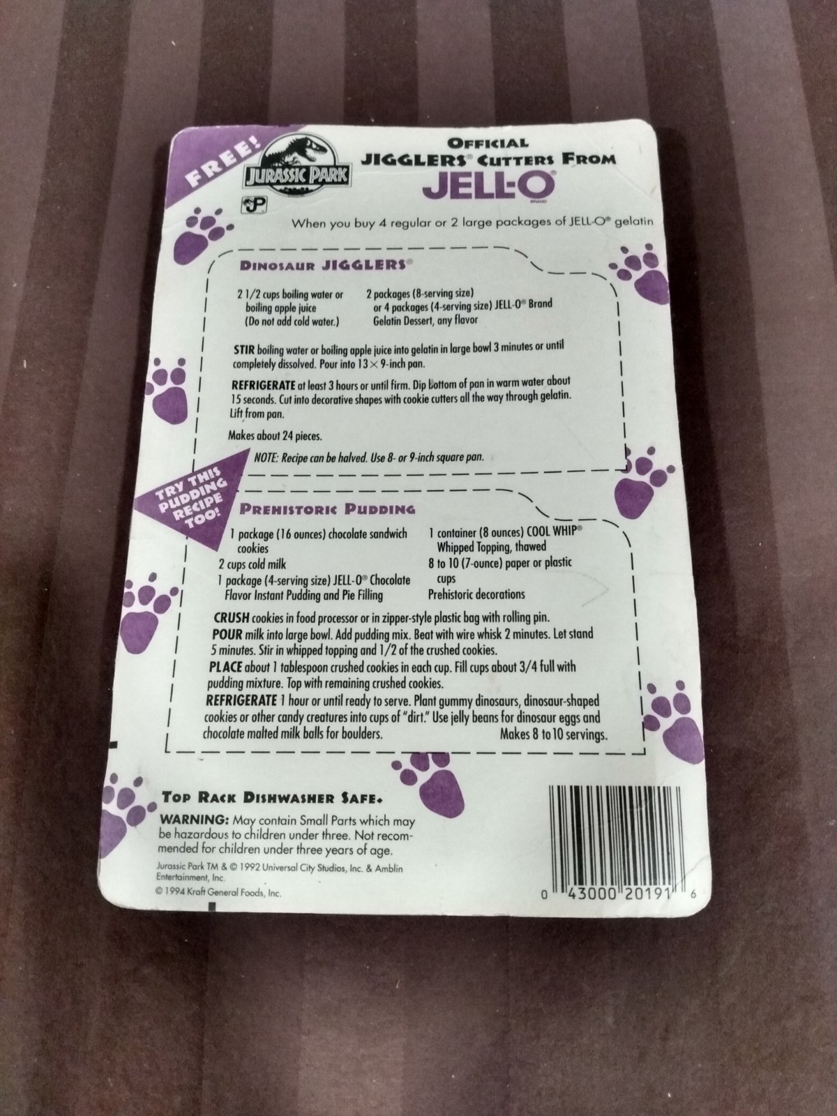 Jello Jurassic Park Jigglers Cutters dinosaur molds New Vintage 1992 Jell-O cool