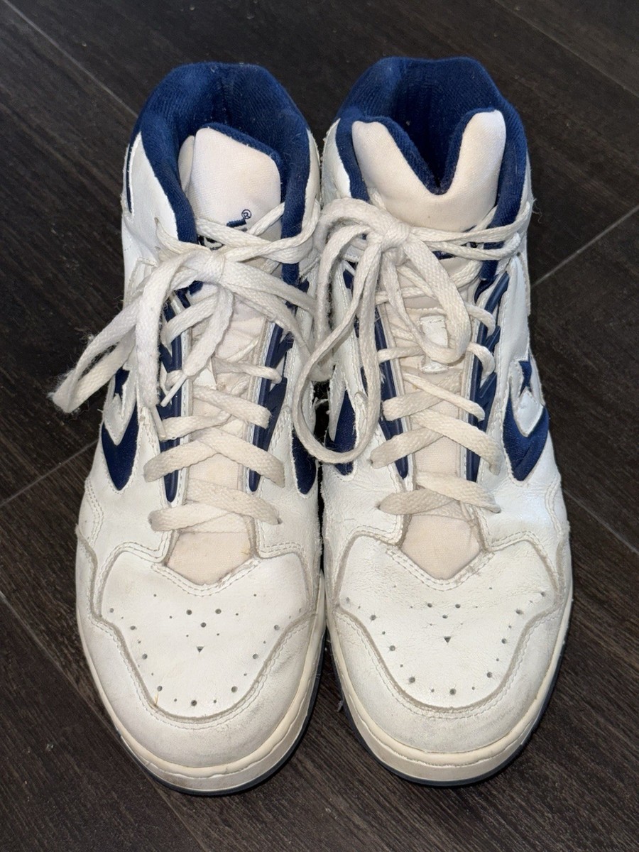 Vintage 90s Converse High Tops White Navy Blue Basketball Shoes