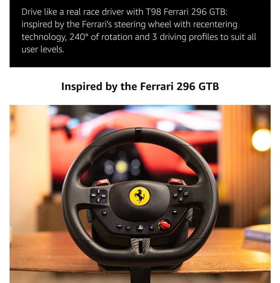 NIB Thrustmaster T98 Ferrari 296 GTB Racing Wheel (For PS5, PS4, PC) Playstation - Image 2 of 4