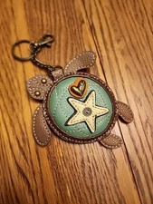 Chala Sea Turtle Key Chain Coin Purse Bag Fob Charm Leather