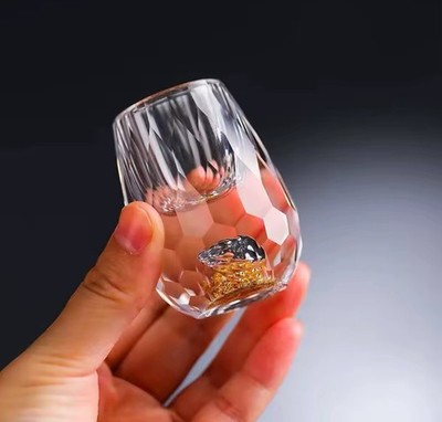 6pcs 3D Glacier Whiskey Glass Cup Crystal Gold Foil Shot Glasse