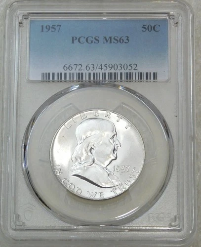 1957 P Franklin Half Dollar PCGS MS63 95% FBL Frosty Luster New Holder #P266D