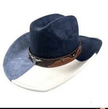 Navy Faux Suede Cowboy Hat Western Bull Head Band Two Tone