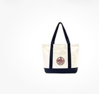 Trader Joe's Cotton Foldable Tote Bag Beige Navy Blue Solid Shopping Reusable — photo 2