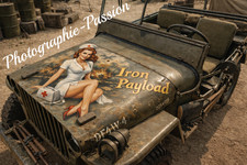 Photo 15x20 Jeep militaire WWII – Nose art infirmière “Iron Payload” – IMG001