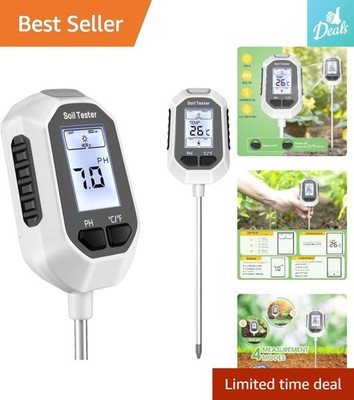 Advanced 4-in-1 Soil Moisture, pH & Temperature Meter with Large Backlit Display